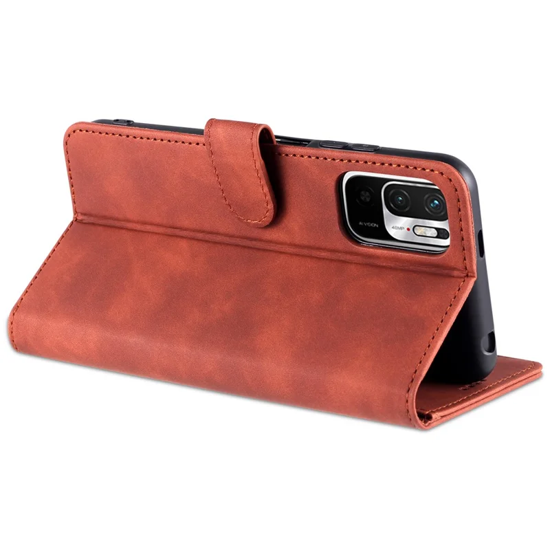 AZNS All-round Protection Wallet Design PU Leather Phone Stand Cover Case for Xiaomi Redmi Note 10 5G/Poco M3 Pro 4G/Poco M3 Pro 5G - Brown