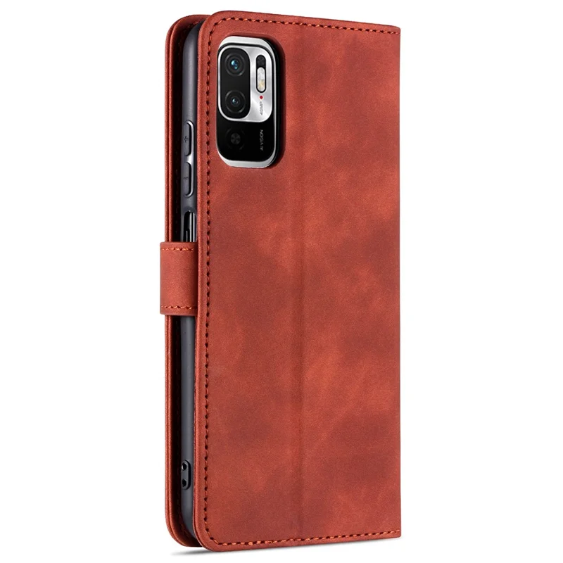 AZNS All-round Protection Wallet Design PU Leather Phone Stand Cover Case for Xiaomi Redmi Note 10 5G/Poco M3 Pro 4G/Poco M3 Pro 5G - Brown