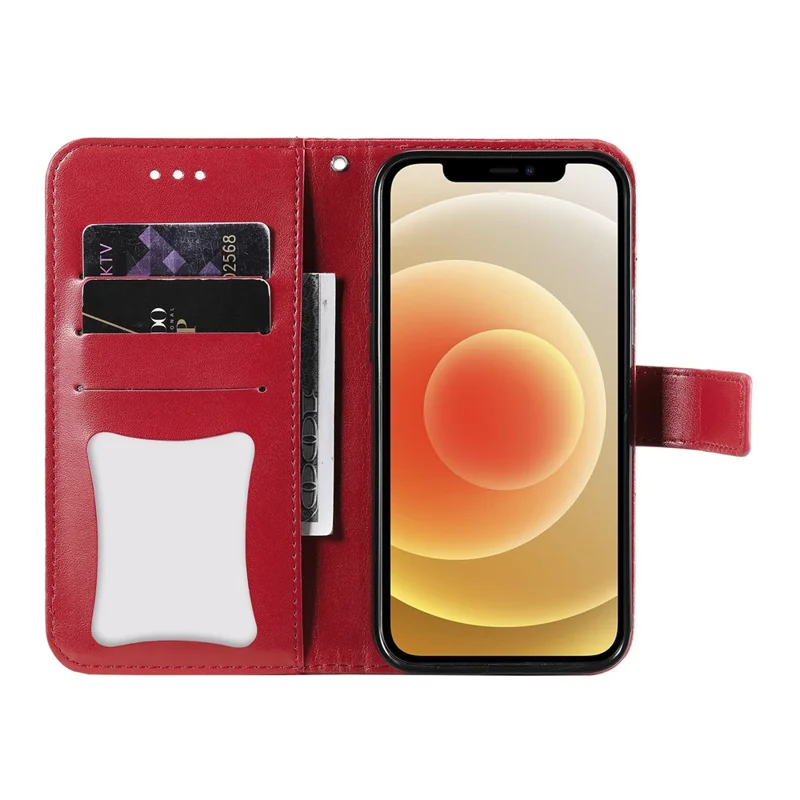 PU Leather Imprint Flowers Pattern Wallet Phone Case with Lanyard for Xiaomi Poco X3 / Poco X3 Pro / Poco X3 NFC - Red