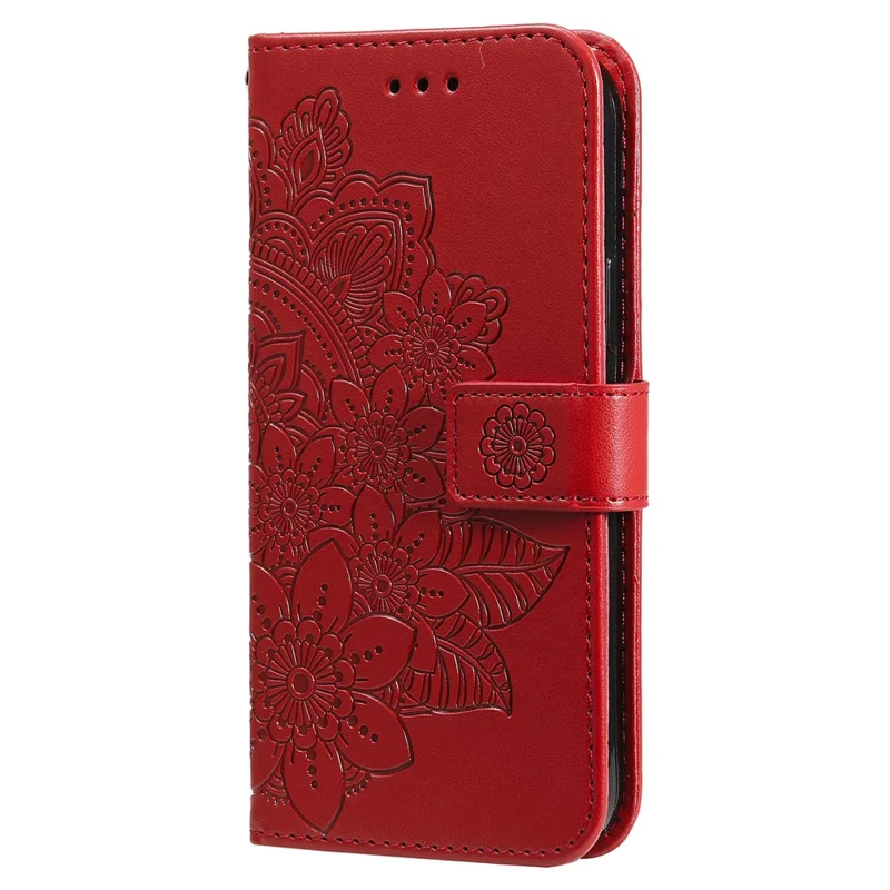 PU Leather Imprint Flowers Pattern Wallet Phone Case with Lanyard for Xiaomi Poco X3 / Poco X3 Pro / Poco X3 NFC - Red