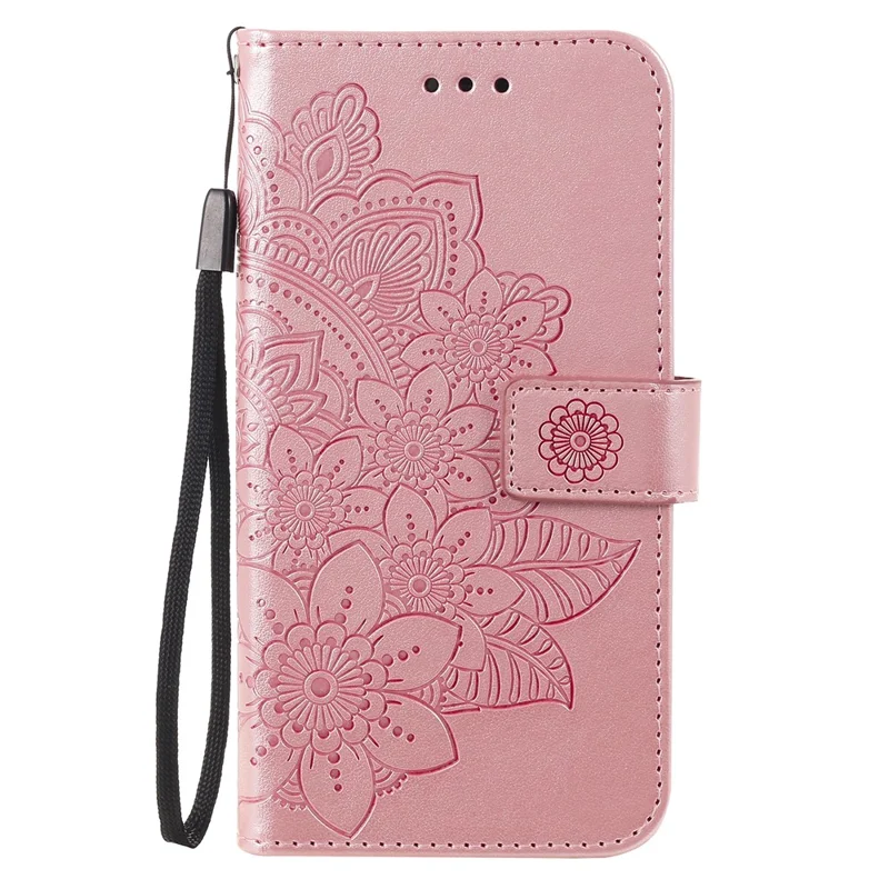 pu en Cuir Imprime Fleurs Motif de Portefeuille Case de Téléphone Avec Longe Pour Xiaomi Poco X3 / Poco X3 Pro / Poco X3 NFC - or Rose