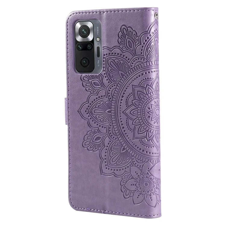 PU Кожаный Отпечаток Цветы Рисунок Кошелек Телефона с Lanyard Для Xiaomi Redmi Note 10 Pro Max / Redmi Note 10 Pro - Пурпурный