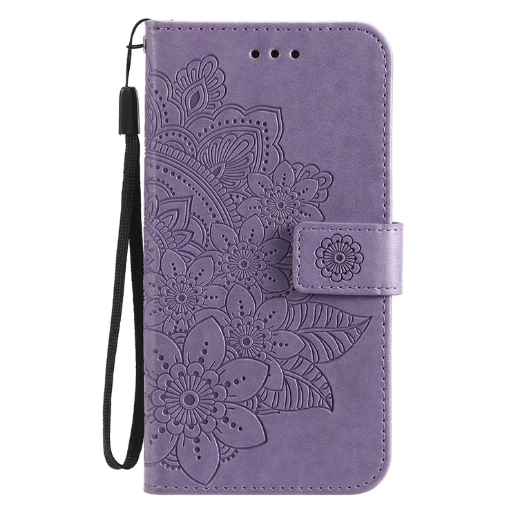 PU Кожаный Отпечаток Цветы Рисунок Кошелек Телефона с Lanyard Для Xiaomi Redmi Note 10 Pro Max / Redmi Note 10 Pro - Пурпурный