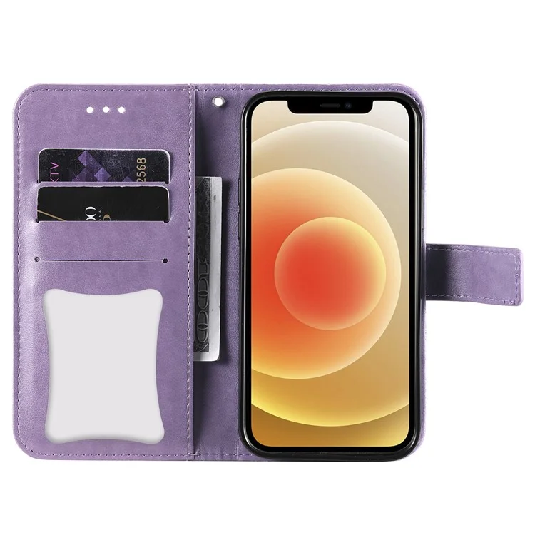 PU Impronta in Pelle Flowers Pattern Whaget Case Con Cordino Per Xiaomi Redmi Note 10 5G / Poco M3 Pro 5G - Viola