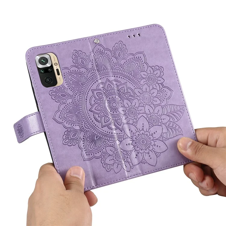 PU Impronta in Pelle Flowers Pattern Whaget Case Con Cordino Per Xiaomi Redmi Note 10 5G / Poco M3 Pro 5G - Viola