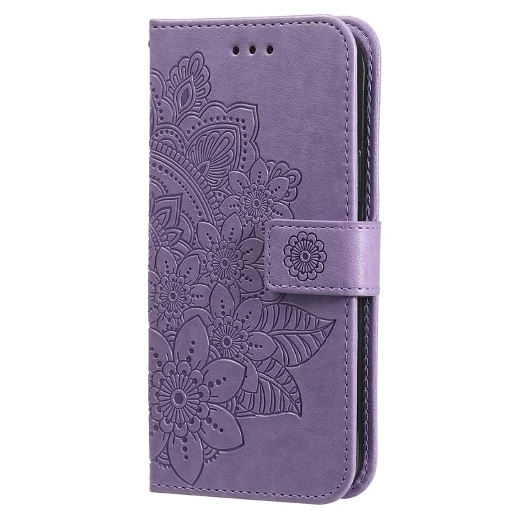 PU Impronta in Pelle Flowers Pattern Whaget Case Con Cordino Per Xiaomi Redmi Note 10 5G / Poco M3 Pro 5G - Viola