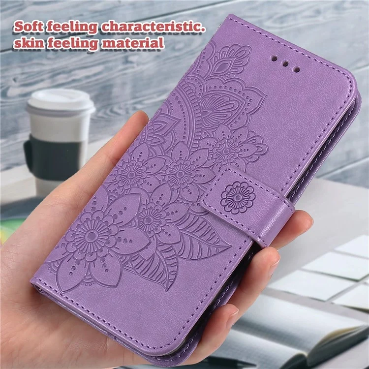 PU en Cuir Imprime Fleurs Motif de Portefeuille Case de Téléphone Avec Longe Pour Xiaomi Poco M3 / Redmi Note 9 4G (Qualcomm Snapdragon 662) / Power Redmi 9 / Redmi 9t - Violet