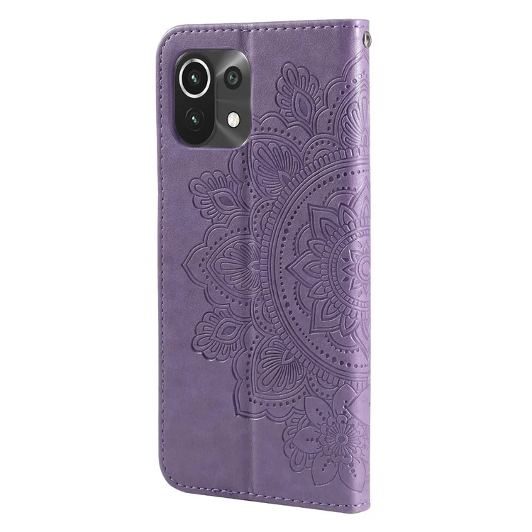 pu en Cuir Imprime Fleurs Motif de Portefeuille Case de Téléphone Avec Longe Pour Xiaomi Mi 11 Lite 4g / 5G / 11 Lite 5G NE - Violet