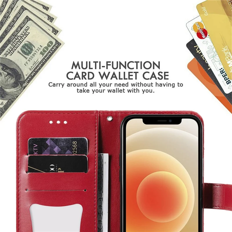 PU Leather Imprint Flowers Pattern Wallet Phone Case with Lanyard for Xiaomi Mi 11 - Red