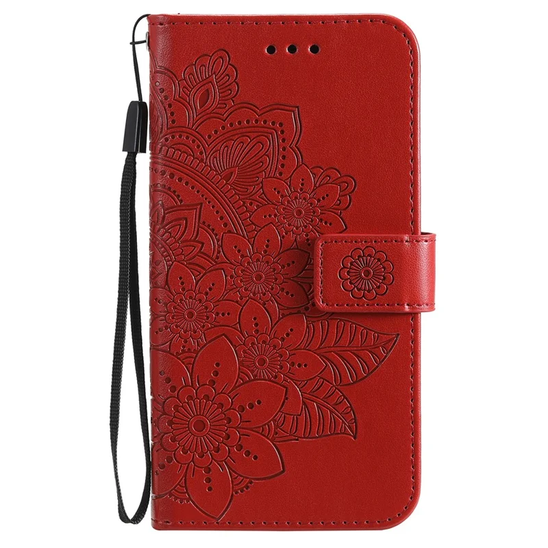PU Leather Imprint Flowers Pattern Wallet Phone Case with Lanyard for Xiaomi Mi 11 - Red