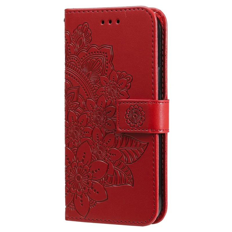 PU Leather Imprint Flowers Pattern Wallet Phone Case with Lanyard for Xiaomi Mi 11 - Red