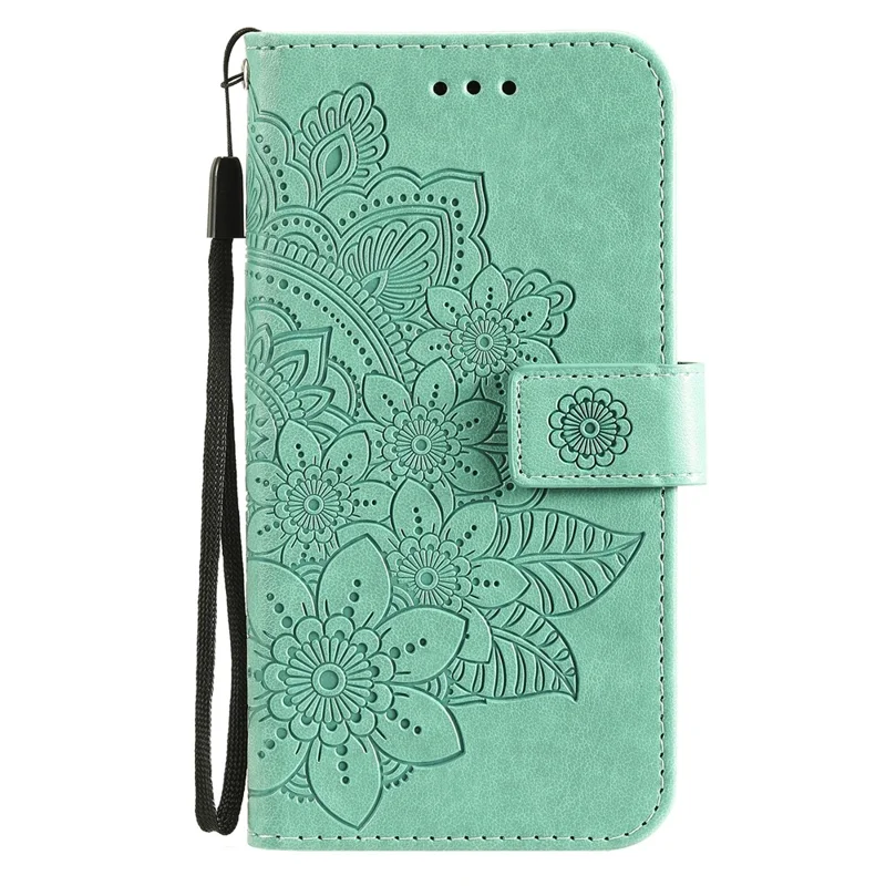 PU Leather Imprint Flowers Pattern Wallet Phone Case with Lanyard for Xiaomi Mi 11 - Green