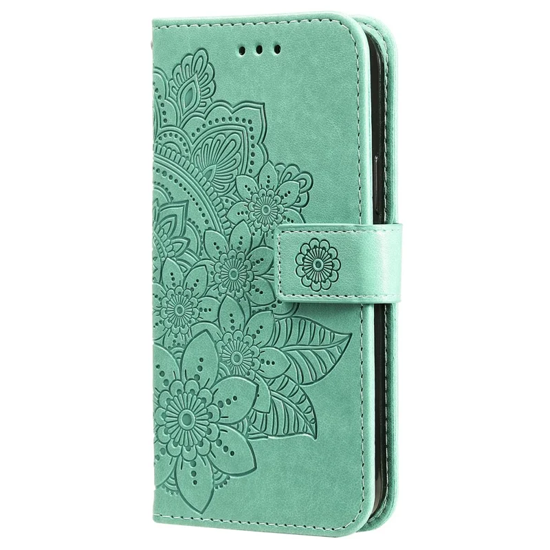 PU Leather Imprint Flowers Pattern Wallet Phone Case with Lanyard for Xiaomi Mi 11 - Green