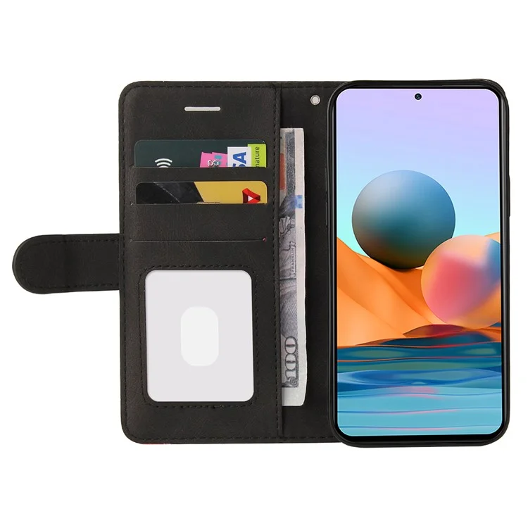 KT Leather Series-1 Двухцветный Сплайсинг Стенд Кожаный Кошелек Чехла Корпуса Для Xiaomi Redmi Note 10 Pro 4G - Черный
