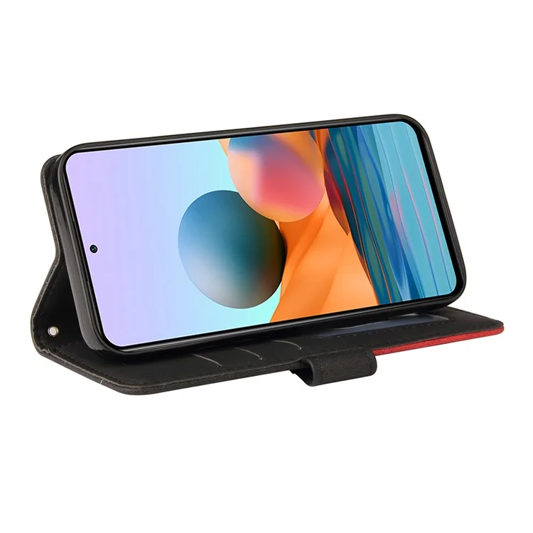 KT Leather Series-1 Двухцветный Сплайсинг Стенд Кожаный Кошелек Чехла Корпуса Для Xiaomi Redmi Note 10 Pro 4G - Черный