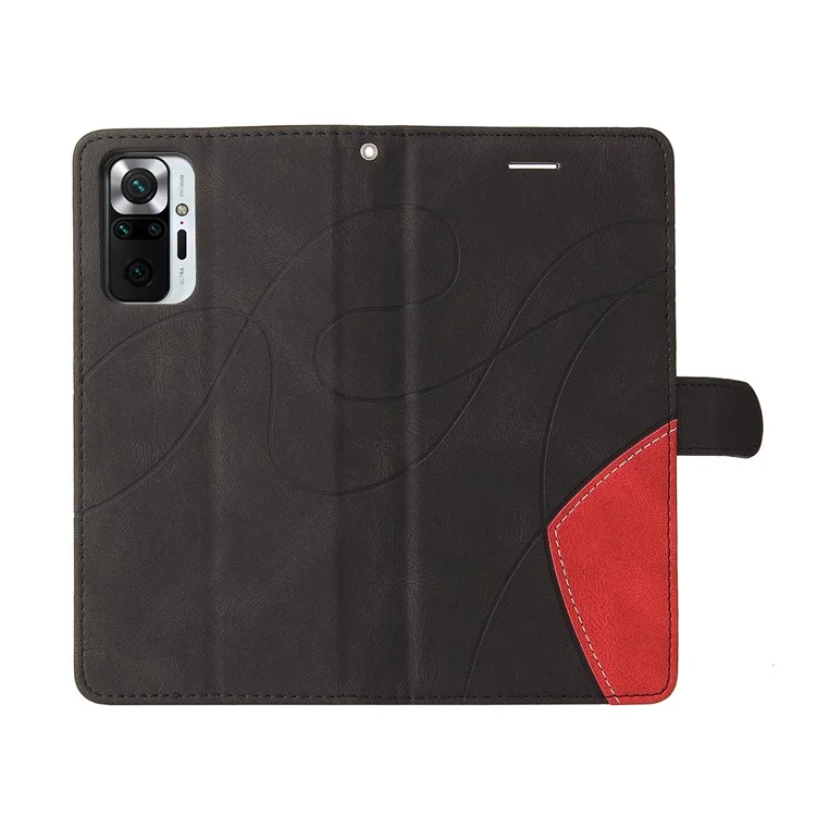 KT Leather Series-1 Двухцветный Сплайсинг Стенд Кожаный Кошелек Чехла Корпуса Для Xiaomi Redmi Note 10 Pro 4G - Черный