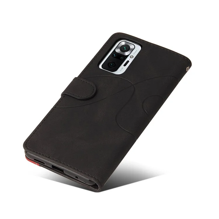 KT Leather Series-1 Двухцветный Сплайсинг Стенд Кожаный Кошелек Чехла Корпуса Для Xiaomi Redmi Note 10 Pro 4G - Черный