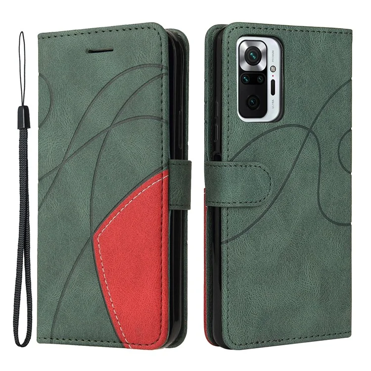 Série KT Leather-1 Bi-colour Splicing Style Stand Leather Wallet Case Cover pour Xiaomi Redmi Note 10 Pro 4G - Vert