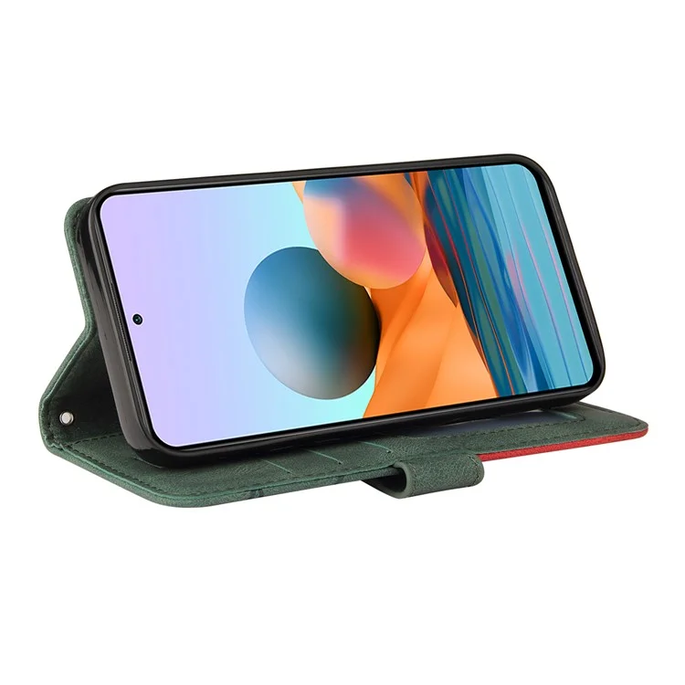 Série KT Leather-1 Bi-colour Splicing Style Stand Leather Wallet Case Cover pour Xiaomi Redmi Note 10 Pro 4G - Vert