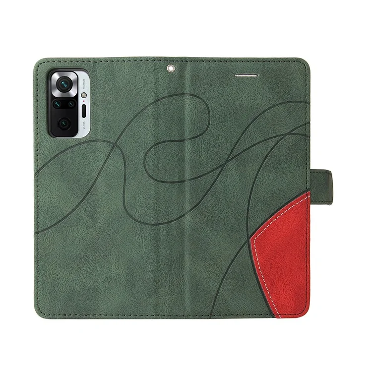 Série KT Leather-1 Bi-colour Splicing Style Stand Leather Wallet Case Cover pour Xiaomi Redmi Note 10 Pro 4G - Vert