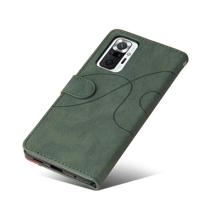 Série KT Leather-1 Bi-colour Splicing Style Stand Leather Wallet Case Cover pour Xiaomi Redmi Note 10 Pro 4G - Vert