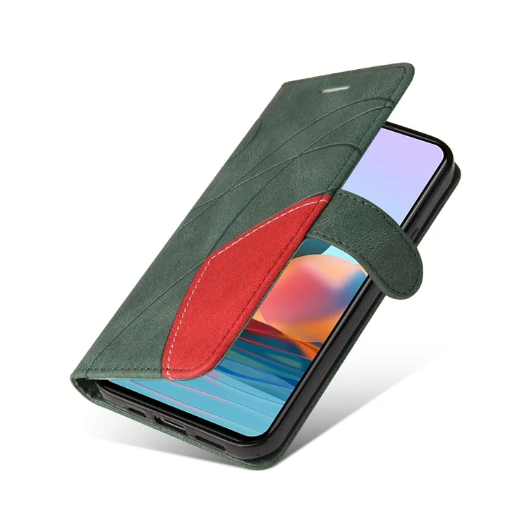 Série KT Leather-1 Bi-colour Splicing Style Stand Leather Wallet Case Cover pour Xiaomi Redmi Note 10 Pro 4G - Vert