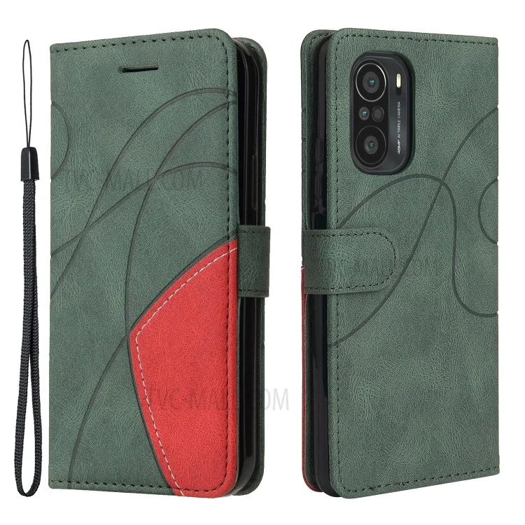 KT Leather Series-1 Bi-color Style Splicing Style Magnetic Magnetic PU PU Chuplip Tampo Caus / Redmi K40 Pro / Poco F3 - Verde