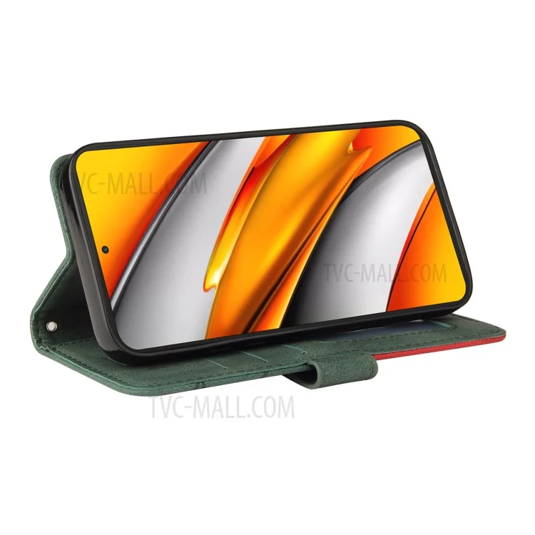 KT Leather Series-1 Bi-color Style Splicing Style Magnetic Magnetic PU PU Chuplip Tampo Caus / Redmi K40 Pro / Poco F3 - Verde