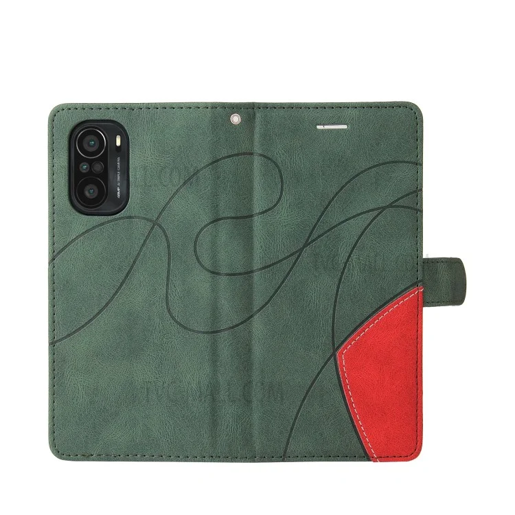 KT Leather Series-1 Bi-color Style Splicing Style Magnetic Magnetic PU PU Chuplip Tampo Caus / Redmi K40 Pro / Poco F3 - Verde