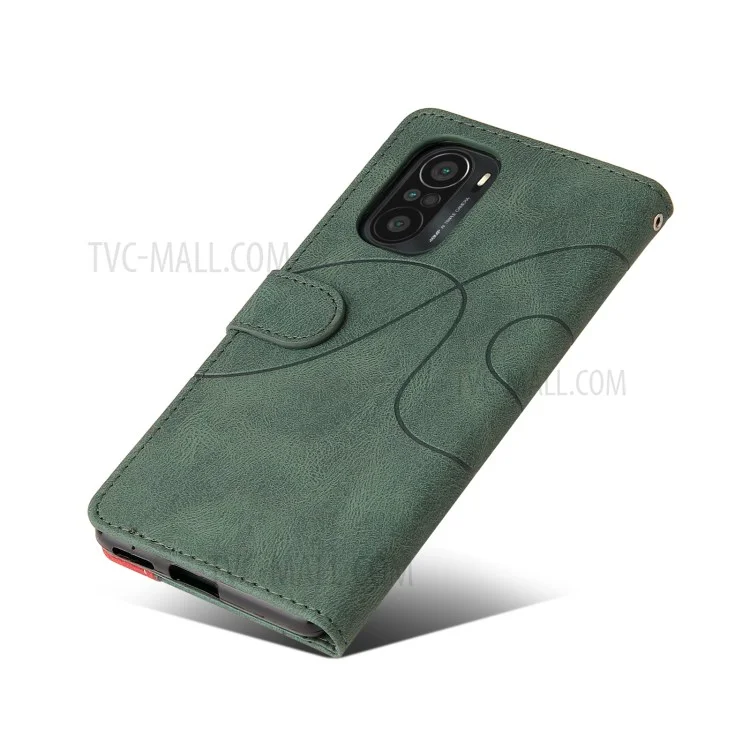 KT Leather Series-1 Bi-color Style Splicing Style Magnetic Magnetic PU PU Chuplip Tampo Caus / Redmi K40 Pro / Poco F3 - Verde