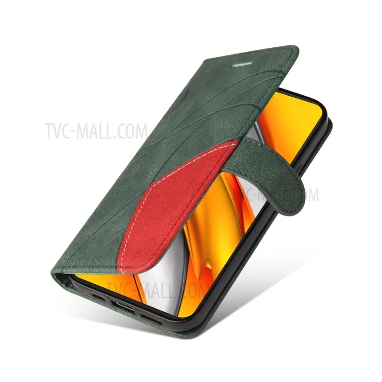 KT Leather Series-1 Bi-color Style Splicing Style Magnetic Magnetic PU PU Chuplip Tampo Caus / Redmi K40 Pro / Poco F3 - Verde