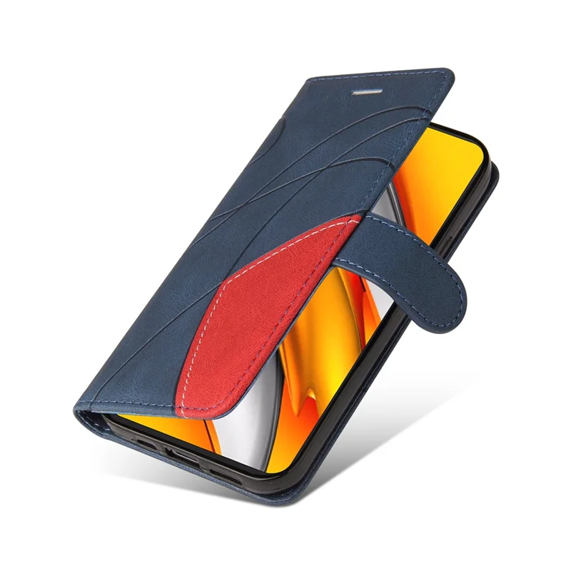 KT Leather Series-1 Bi-couleur Style de Collage Slim Magnétique Doux PU Anti-choc Étui Portefeuille avec Dragonne pour Xiaomi Redmi K40 / Redmi K40 Pro / Poco F3 - Bleu