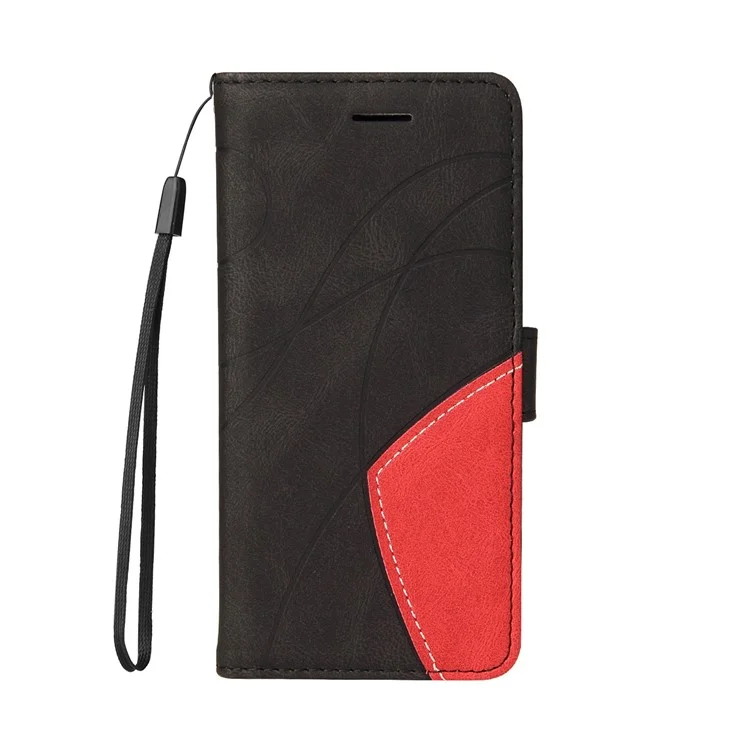 KT Leather Series-1 Bi-colour Splicing Magnetic Clasp Design Durable Shockproof PU Leather Wallet Case with Strap for Xiaomi Redmi Note 9 (MTK Helio G85) - Negro