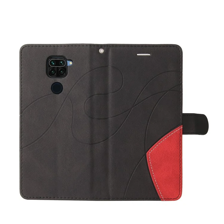 KT Leather Series-1 Bi-colour Splicing Magnetic Clasp Design Durable Shockproof PU Leather Wallet Case with Strap for Xiaomi Redmi Note 9 (MTK Helio G85) - Negro