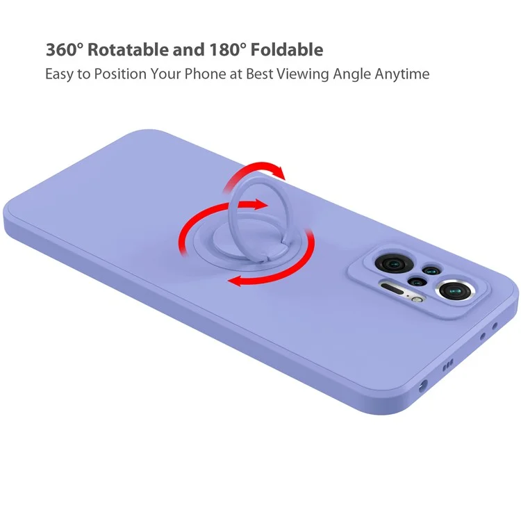 Flexible Liquid Silicone Phone Protective Case Shell with Ring Kickstand and Strap for Xiaomi Redmi Note 10 Pro 4G - Midnight Blue