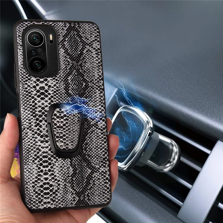 Étui de téléphone en cuir PU texturé recouvert de PC + TPU avec support pour Xiaomi Mi 11i / Poco F3 / Redmi K40 / K40 Pro / K40 Pro+ - Fibre de carbone