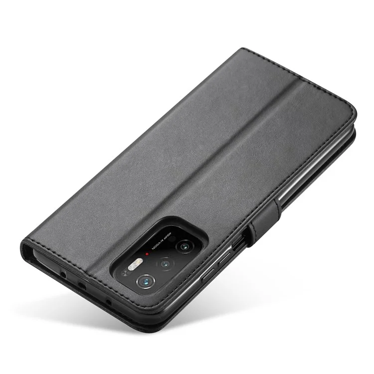 LC.IMEEKE Wallet Design Leather Phone Stand Case Protector for Xiaomi Poco M3 Pro / Redmi Note 10 5G - Black