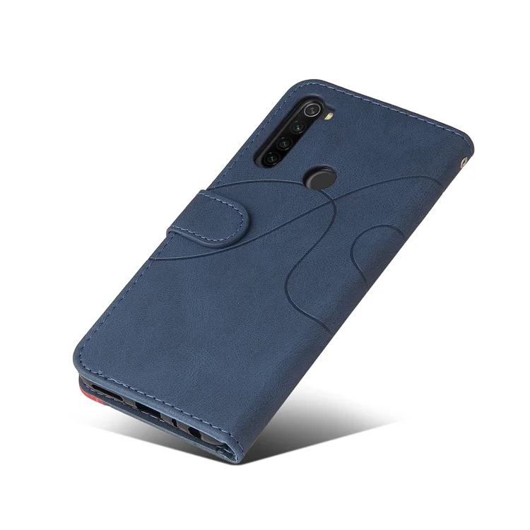 KT Leather Series-1 Бивуцветный Сплайсинг Для Xiaomi Redmi Note 8t, Skin Touch Comence Fuethe Wallet Flip Cover с Ремешком Для Запястья - Синий