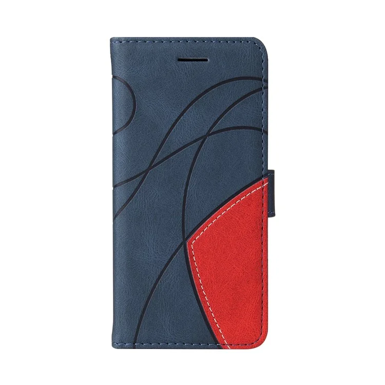 KT Leather Series-1 Bi-color Splicing Design for Xiaomi Redmi Note 8T, Skin Touch Feeling PU Leather Wallet Case Flip Cover with Wrist Strap - Blue