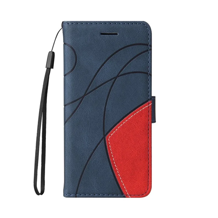 KT Leather Series-1 Bi-color Splicing Design for Xiaomi Redmi Note 8T, Skin Touch Feeling PU Leather Wallet Case Flip Cover with Wrist Strap - Blue