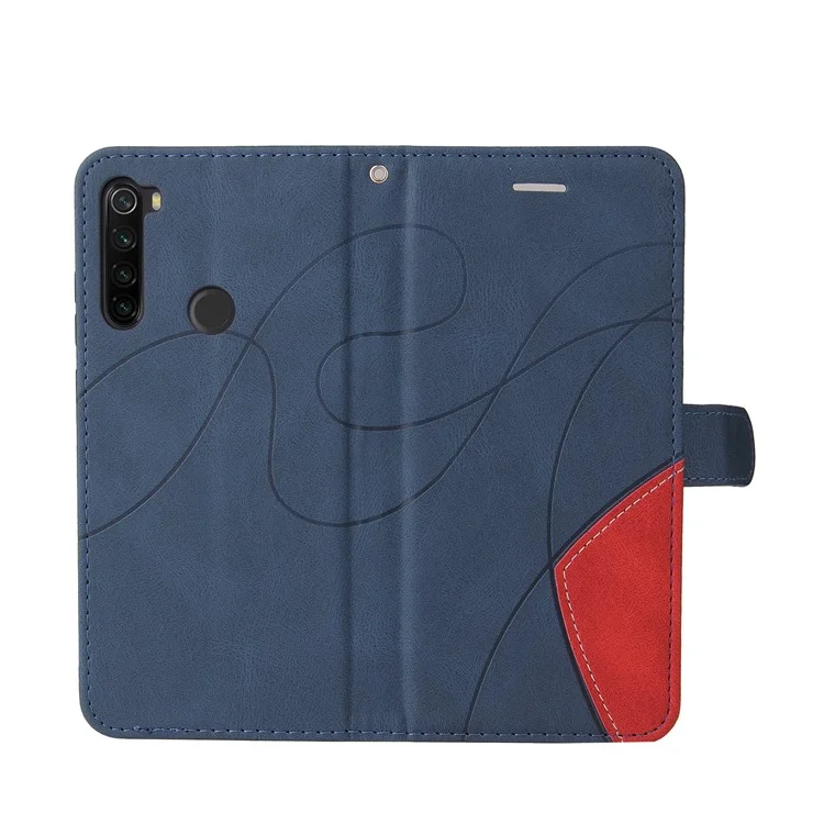 KT Leather Series-1 Bi-color Splicing Design for Xiaomi Redmi Note 8T, Skin Touch Feeling PU Leather Wallet Case Flip Cover with Wrist Strap - Blue