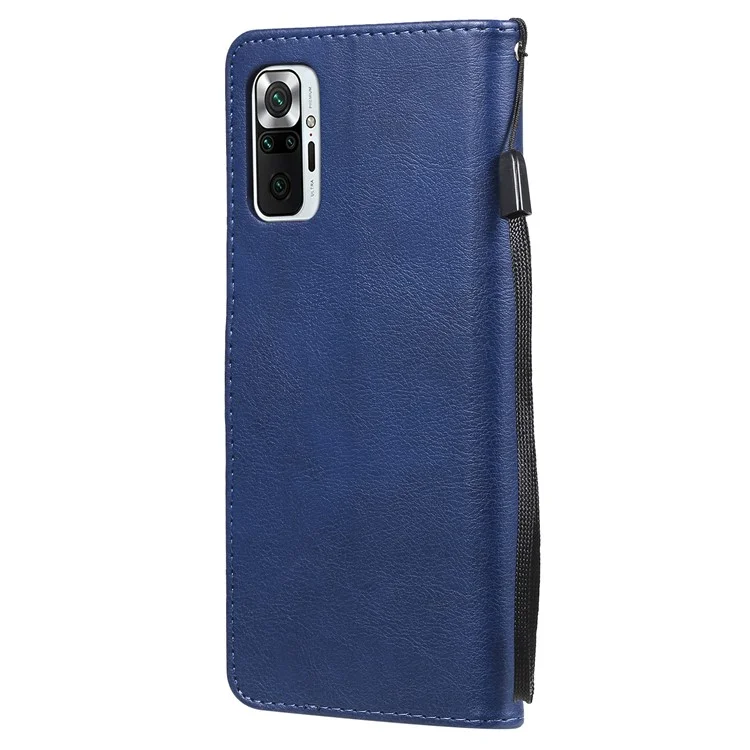 KT Leather Series-2 Wallet Stand Leather Phone Casing with Strap Casing for Xiaomi Redmi Note 10 5G / Poco M3 Pro 5G - Blue