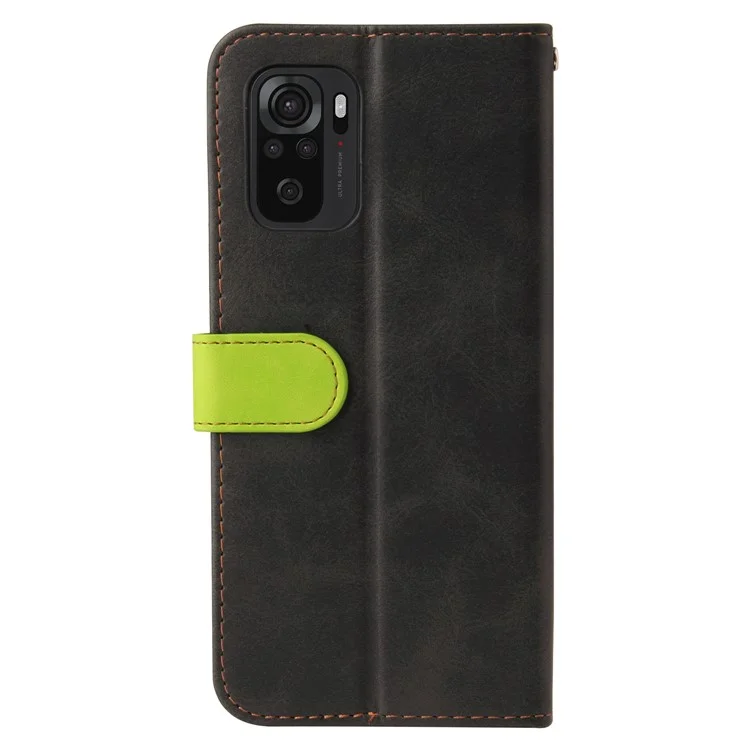 Custodia protettiva in pelle PU con chiusura magnetica, tracolla e smagli moda per Xiaomi Redmi Note 10 5G / Note 10T 5G / Poco M3 Pro 5G / 4G - Verde/Nero 