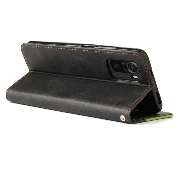 Custodia protettiva in pelle PU con chiusura magnetica, tracolla e smagli moda per Xiaomi Redmi Note 10 5G / Note 10T 5G / Poco M3 Pro 5G / 4G - Verde/Nero 