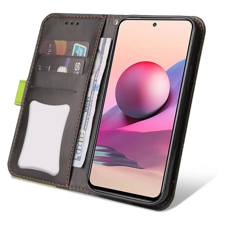 Custodia protettiva in pelle PU con chiusura magnetica, tracolla e smagli moda per Xiaomi Redmi Note 10 5G / Note 10T 5G / Poco M3 Pro 5G / 4G - Verde/Nero 