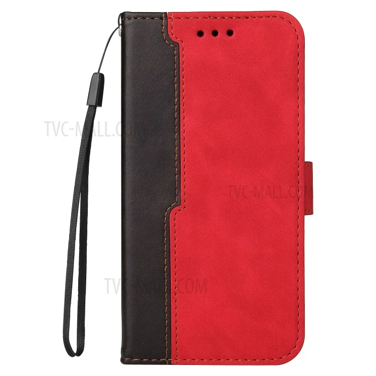 Color de Protección Completa Empicimiento PU Caja de Billetera de Soporte de Cuero Con Correa Para la Muñeca Para Xiaomi Poco M3 / Redmi Note 9 4G (Qualcomm Snapdragon 662) / Redmi 9 Potencia / Redmi 9t - Negro Rojo