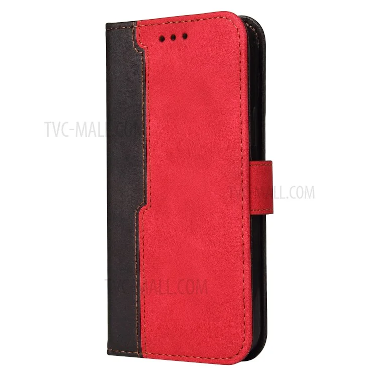 Color de Protección Completa Empicimiento PU Caja de Billetera de Soporte de Cuero Con Correa Para la Muñeca Para Xiaomi Poco M3 / Redmi Note 9 4G (Qualcomm Snapdragon 662) / Redmi 9 Potencia / Redmi 9t - Negro Rojo