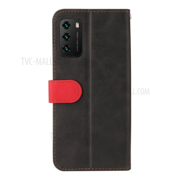Color de Protección Completa Empicimiento PU Caja de Billetera de Soporte de Cuero Con Correa Para la Muñeca Para Xiaomi Poco M3 / Redmi Note 9 4G (Qualcomm Snapdragon 662) / Redmi 9 Potencia / Redmi 9t - Negro Rojo
