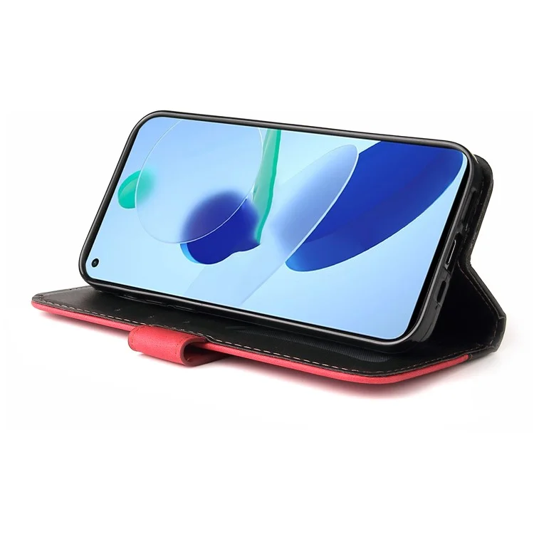 Étui Portefeuille Magnétique Souple en PU Résistant aux Chocs avec Couture Bicolore Style Entreprise pour Xiaomi Mi 11 - Rouge/Noir