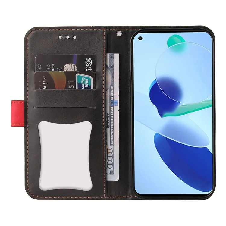 Étui Portefeuille Magnétique Souple en PU Résistant aux Chocs avec Couture Bicolore Style Entreprise pour Xiaomi Mi 11 - Rouge/Noir